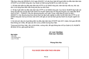 Công văn 1545/QLCL-CL2  kế hoạch kiểm tra điều kiện đảm bảo an toàn vệ sinh