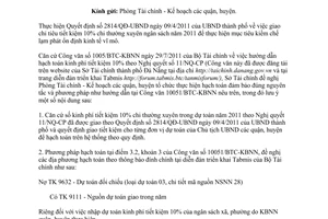 Công văn 1470/STC-QLNS hướng dẫn hạch toán kinh phí tiết kiệm 10%