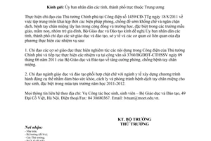 Công văn 5691/BGDĐT-CTHSSV  tăng cường phòng, chống bệnh dịch tay chân miệng