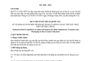 Quy chuẩn kỹ thuật Quốc gia QCVN 12-2:2011/BYT về vệ sinh an toàn đối với bao bì, dụng cụ bằng cao su tiếp xúc trực tiếp với thực phẩm do Bộ trưởng Bộ Y tế ban hành