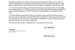 Thông báo 1130/ĐKVN-VAR kiểm tra thiết bị giám sát hành trình và công khai