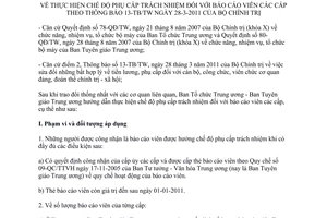 Hướng dẫn 06-HD/BTCTW-BTGTW năm 2011 phụ cấp trách nhiệm theo thông báo 13-TB/TW