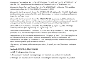 Circular No. 117/2011/TT-BTC guiding customs procedures for goods processed for