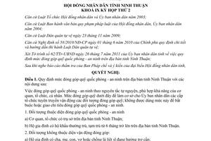 Nghị quyết 17/2011/NQ-HĐND mức đóng góp quỹ quốc phòng an ninh Ninh Thuận