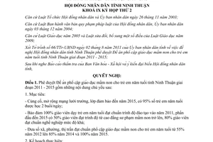 Nghị quyết 20/2011/NQ-HĐND phổ cập giáo dục mầm non trẻ năm tuổi Ninh Thuận