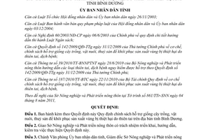 Quyết định 28/2011/QĐ-UBND chính sách hỗ trợ giống cây trồng, vật nuôi