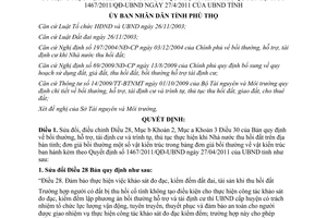 Quyết định 13/2011/QĐ-UBND sửa đổi Điều 28, 30 đơn giá bồi thường vật kiến trúc