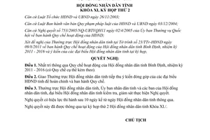 Nghị quyết 33/2011/NQ-HĐND quy chế hoạt động Hội đồng nhân dân tỉnh Bình Định
