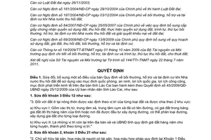 Quyết định 22/2011/QĐ-UBND sửa đổi Quy định bồi thường, hỗ trợ và tái định cư
