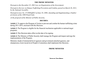 Decision No. 1427/QD-TTg approving the program of action to prevent and combat