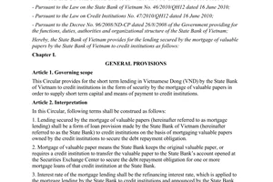 Circular No. 17/2011/TT-NHNN providing for the lending secured by the mortgage