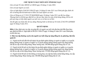 Quyết định 1514/QĐ-UBND về mức trợ cấp trợ giúp người cao tuổi tỉnh Bắc Kạn