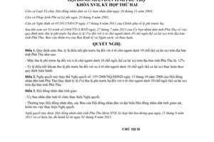 Nghị quyết 20/2011/NQ-HĐND  mức thu lệ phí trước bạ ô tô chở người