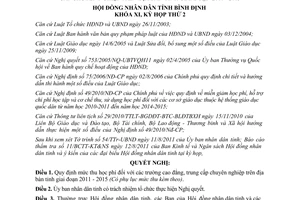 Nghị quyết 24/2011/NQ-HĐND mức thu học phí cao đẳng TCCN tỉnh Bình Định