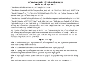 Nghị quyết 22/2011/NQ-HĐND sửa đổi phí, lệ phí trên địa bàn tỉnh Bình Định