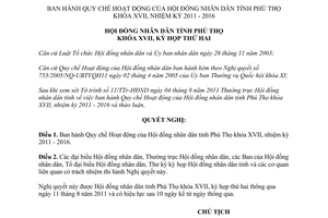 Nghị quyết 22/2011/NQ-HĐND Quy chế hoạt động hội đồng nhân dân Phú Thọ khóa XVII nhiệm kỳ 2011 2016
