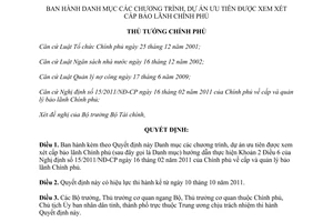 Quyết định 44/2011/QĐ-TTg về Danh mục chương trình, dự án ưu tiên được xem xét c