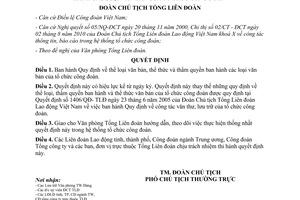 Quyết định 1013/QĐ-TLĐ Quy định thể loại văn bản, thể thức và thẩm quyền