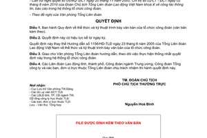 Quyết định 1014/QĐ-TLĐ  thể thức và kỹ thuật trình bày văn bản