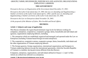 Decree No. 70/2011/ND-CP, stumilating region-based minimum wage levels for labor