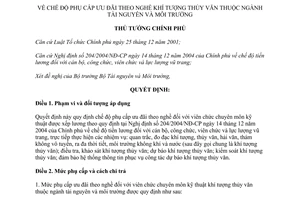 Quyết định 47/2011/QĐ-TTg chế độ phụ cấp ưu đãi theo nghề khí tượng thủy văn