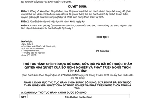 Quyết định 2715/QĐ-UBND công bố thủ tục hành chính được bổ sung