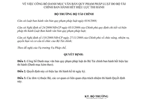 Quyết định 2006/QĐ-BTC công bố Danh mục văn bản quy phạm pháp luật hết hiệu lực