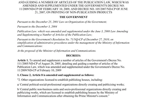 Decree No. 72/2011/ND-CP amending and supplementing a number of articles
