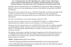 Decision No. 15/2006/QD–BNN  on supplementing a number of articles