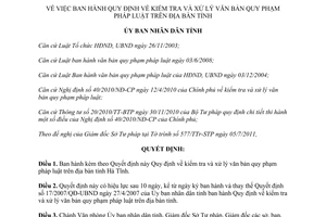 Quyết định 25/2011/QĐ-UBND kiểm tra xử lý văn bản quy phạm pháp luật Hà Tĩnh