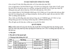 Quyết định 28/2011/QĐ-UBND học phí lệ phí trung tâm Giáo dục thường xuyên Tây Ninh