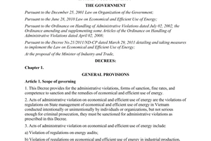 Decree No. 73/2011/ND-CP defining handling of administrative violations on econo