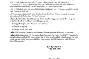 Thông tư 58/2011/TT-BNNPTNT Danh mục bổ sung giống vật nuôi được phép sản xuất