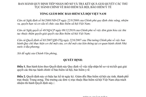 Quyết định 884/QĐ-BHXH tiếp nhận hồ sơ trả kết quả giải quyết thủ tục hành chính