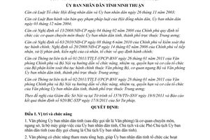 Quyết định 37/2011/QĐ-UBND chức năng nhiệm vụ quyền hạn cơ cấu Văn phòng UBND