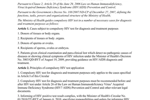 Circular No. 33/2011/TT-BYT requiring compulsory HIV test in a number of necessa