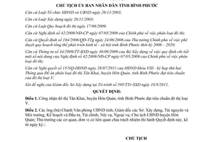 Quyết định 1976/QĐ-UBND 2011 công nhận Tân Khai đạt tiêu chuẩn đô thị loại V Bình Phước