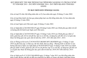 Quyết định 31/2011/QĐ-UBND mức thu học phí đào tạo trình độ Cao đẳng Trung cấp Hậu Giang
