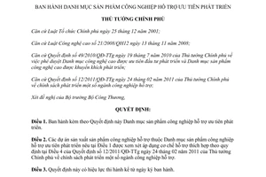 Quyết định 1483/QĐ-TTg Danh mục sản phẩm công nghiệp hỗ trợ ưu tiên