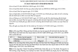 Quyết định 49/2011/QĐ-UBND bổ sung phần I bảng giá tối thiểu tài nguyên để tính
