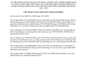 Quyết định 1911/QĐ-UBND năm 2011 áp dụng TCVN ISO 9001:2008 hoạt động cơ quan hành chính Lâm Đồng