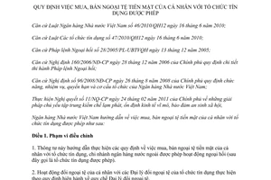 Thông tư 20/2011/TT-NHNN  mua bán ngoại tệ tiền mặt cá nhân