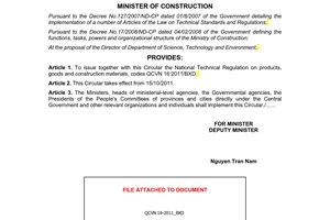 Circular No. 11/2011/TT-BXD promulgating national technical regulation on produc