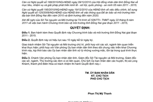 Quyết định 54/2011/QĐ-UBND về Chương trình bảo vệ môi trường tỉnh Đồng Nai giai