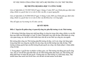 Quyết định 2690/QĐ-BKHCN phân công công việc giữa Bộ trưởng và Thứ trưởng