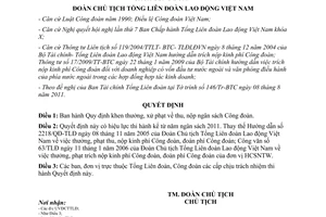 Quyết định 1071/QĐ-TLĐ khen thưởng, xử phạt  thu nộp ngân sách