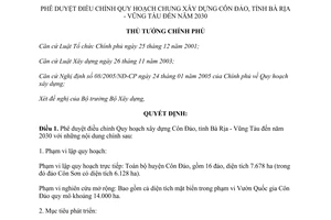 Quyết định 1518/QĐ-TTg phê duyệt điều chỉnh Quy hoạch xây dựng Côn Đảo