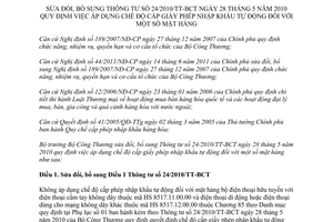 Thông tư 32/2011/TT-BCT sửa đổi Thông tư 24/2010/TT-BCT quy định việc áp dụng ch