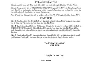 Quyết định 33/2011/QĐ-UBND chức năng nhiệm vụ quyền hạn cơ cấu Văn phòng UBND Tây Ninh