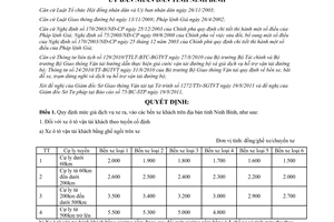 Quyết định 10/2011/QĐ-UBND mức giá dịch vụ xe ra, vào bến xe khách